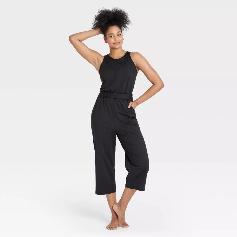 All in Motion Knit Black Crop Jump Suit Small